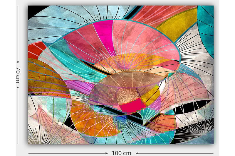 Canvastavla 70x100 cm - Abstrakt komposition av färgglada former som påminner om blad eller skärmar - Rosa / Turkos / Orange - Inredning & dekor - Tavlor & konst - Canvastavla