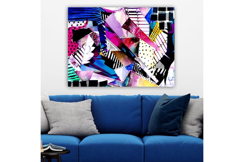 Canvastavla 70x100 cm - Abstrakt komposition av färgglada geometriska former och mönster - Lila / Blå / Svart - Inredning & dekor - Tavlor & konst - Canvastavla