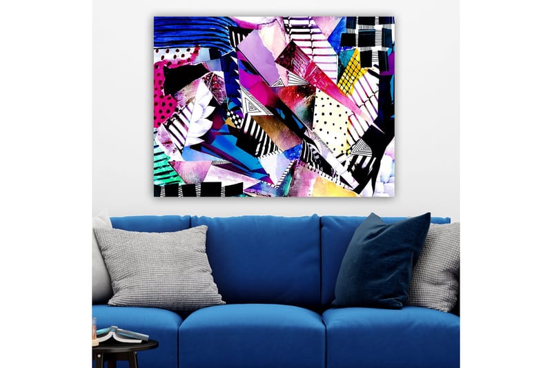 Canvastavla 70x100 cm - Abstrakt komposition av färgglada geometriska former och mönster - Lila / Blå / Svart - Inredning & dekor - Tavlor & konst - Canvastavla