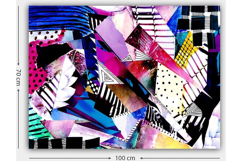 Canvastavla 70x100 cm - Abstrakt komposition av färgglada geometriska former och mönster - Lila / Blå / Svart - Inredning & dekor - Tavlor & konst - Canvastavla