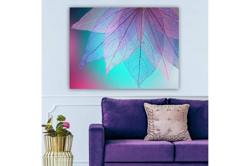 Canvastavla 70x100 cm - Abstrakt komposition av genomskinliga blad med en harmonisk färgpalett - Lila / Turkos / Rosa - Inredning & dekor - Tavlor & konst - Canvastavla