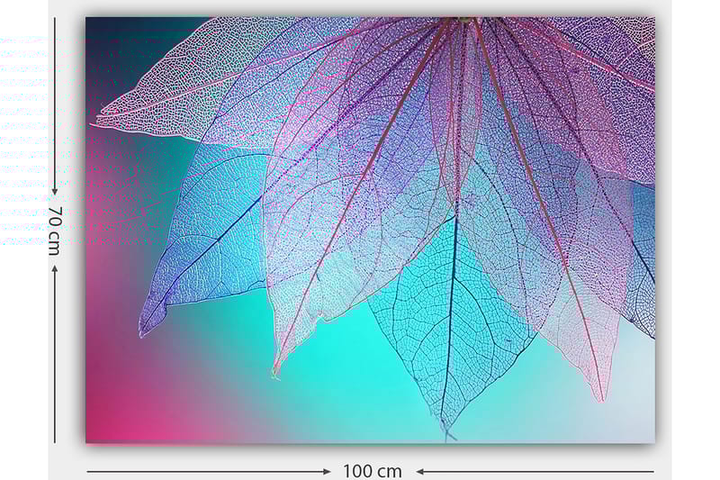 Canvastavla 70x100 cm - Abstrakt komposition av genomskinliga blad med en harmonisk färgpalett - Lila / Turkos / Rosa - Inredning & dekor - Tavlor & konst - Canvastavla