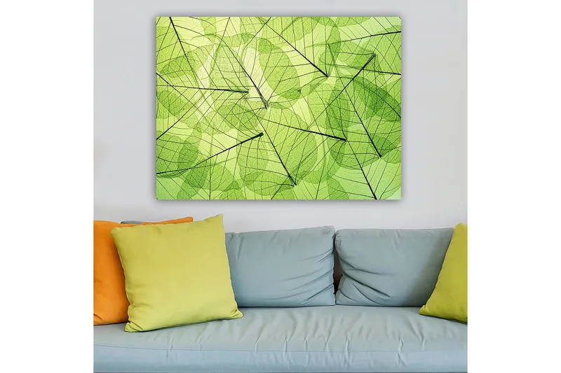 Canvastavla 70x100 cm - Abstrakt komposition av genomskinliga löv i olika nyanser av grönt - Ljusgrön / Mörkgrön / Svart - Inredning & dekor - Tavlor & konst - Canvastavla