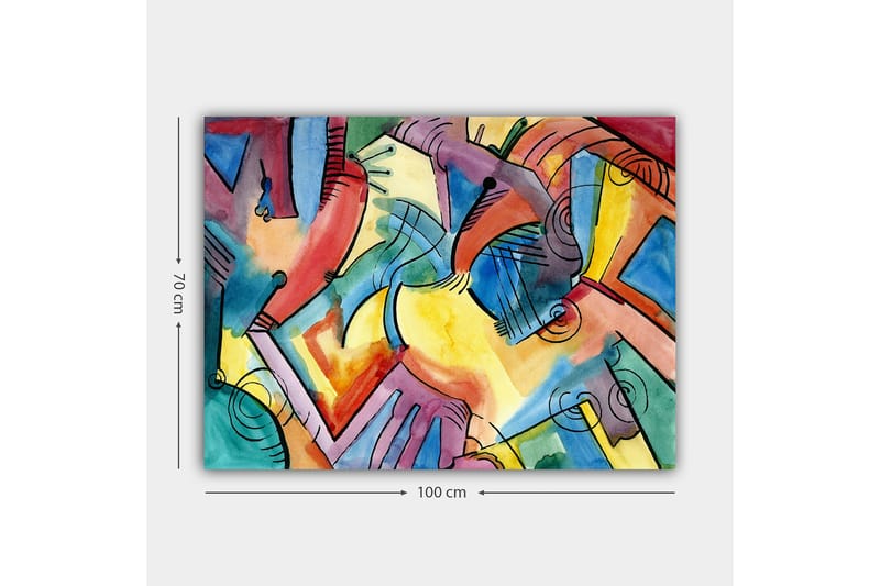 Canvastavla 70x100 cm - Abstrakt komposition av händer och former som symboliserar samhörighet och rörelse - Röd / Blå / Gul - Inredning & dekor - Tavlor & konst - Canvastavla