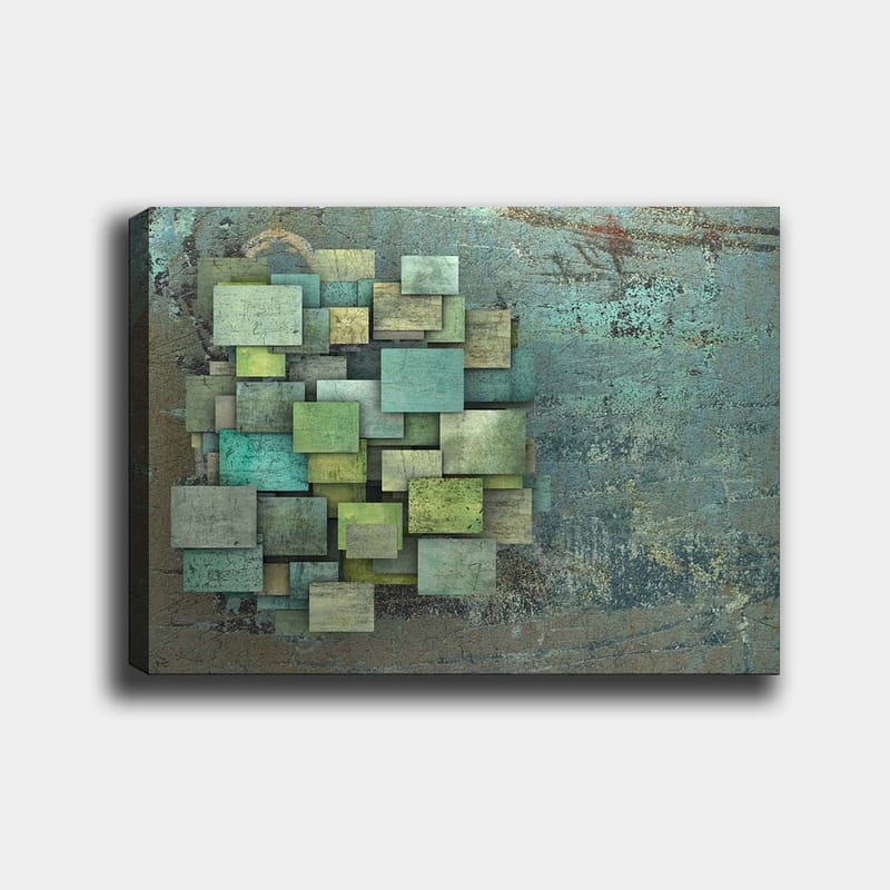 Canvastavla 70x100 cm - Abstrakt komposition av överlappande kvadrater i olika nyanser av grönt och blått - Grön / Turkos / Blå - Inredning & dekor - Tavlor & konst - Canvastavla