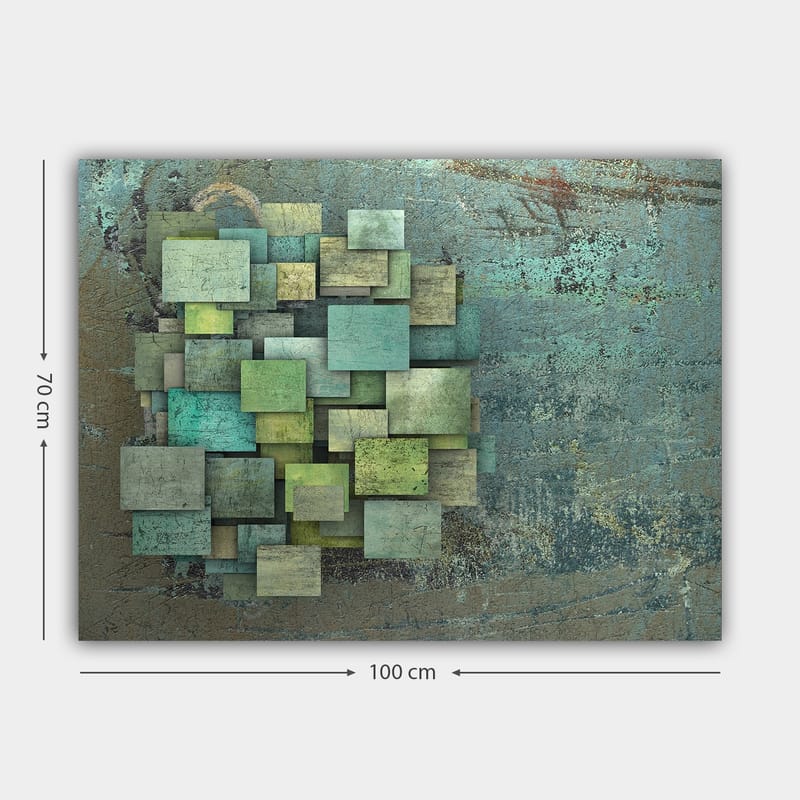 Canvastavla 70x100 cm - Abstrakt komposition av överlappande kvadrater i olika nyanser av grönt och blått - Grön / Turkos / Blå - Inredning & dekor - Tavlor & konst - Canvastavla
