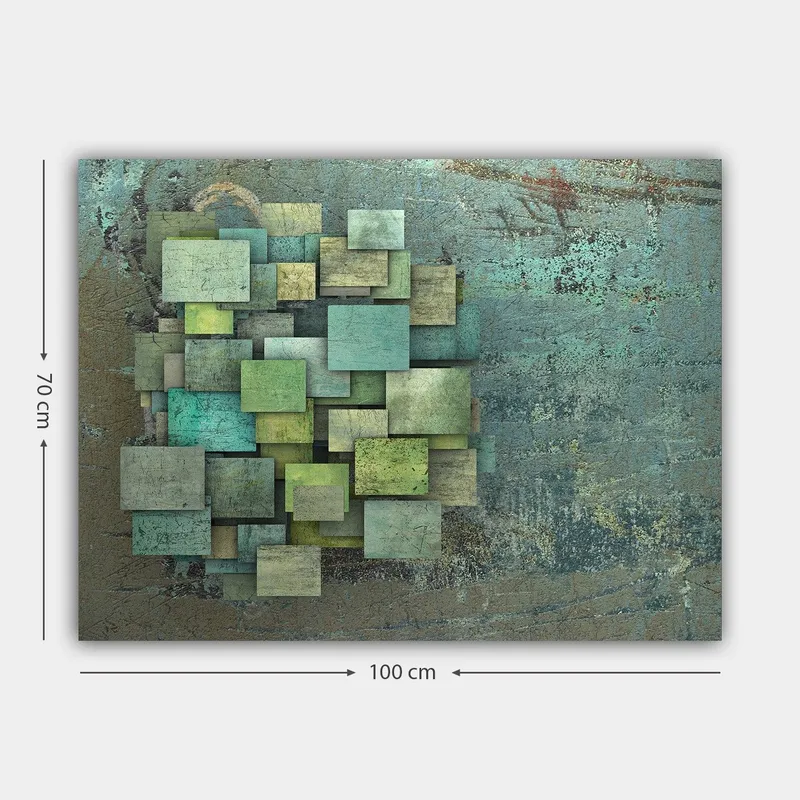 Canvastavla 70x100 cm - Abstrakt komposition av överlappande kvadrater i olika nyanser av grönt och blått - Grön / Turkos / Blå - Inredning & dekor - Tavlor & konst - Canvastavla