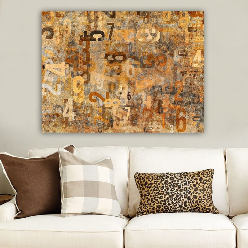 Canvastavla 70x100 cm - Abstrakt komposition av siffror i olika storlekar och nyanser - Orange / Beige / Brun - Inredning & dekor - Tavlor & konst - Canvastavla