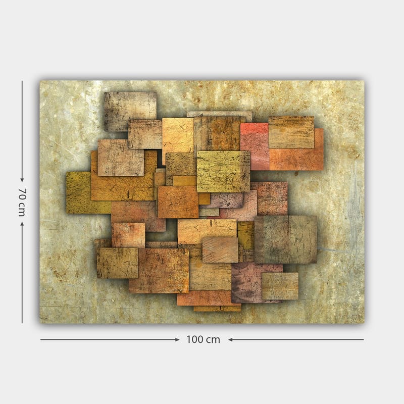 Canvastavla 70x100 cm - Abstrakt komposition av träplattor i olika nyanser som skapar en dynamisk struktur - Guldbrun / Orange / Beige - Inredning & dekor - Tavlor & konst - Canvastavla