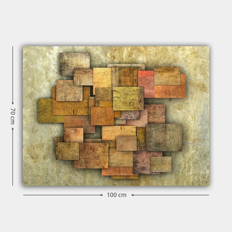 Canvastavla 70x100 cm - Abstrakt komposition av träplattor i olika nyanser som skapar en dynamisk struktur - Guldbrun / Orange / Beige - Inredning & dekor - Tavlor & konst - Canvastavla