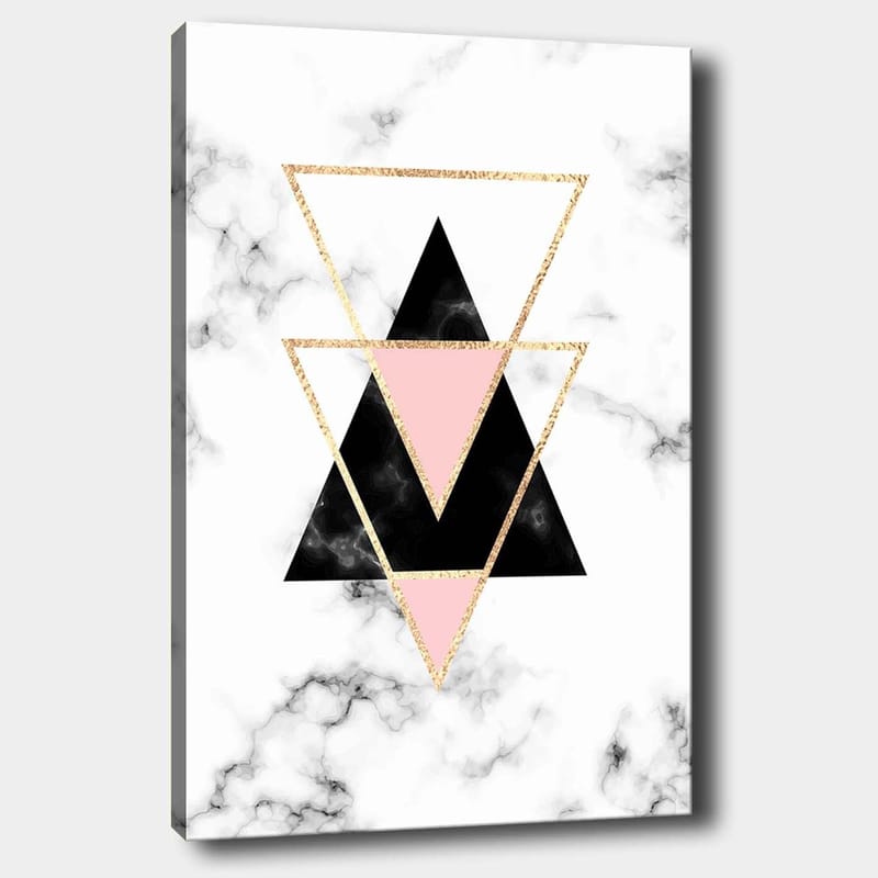 Canvastavla 70x100 cm - Abstrakt komposition av trianglar i olika färger och former - Svart / Rosa / Guld - Inredning & dekor - Tavlor & konst - Canvastavla