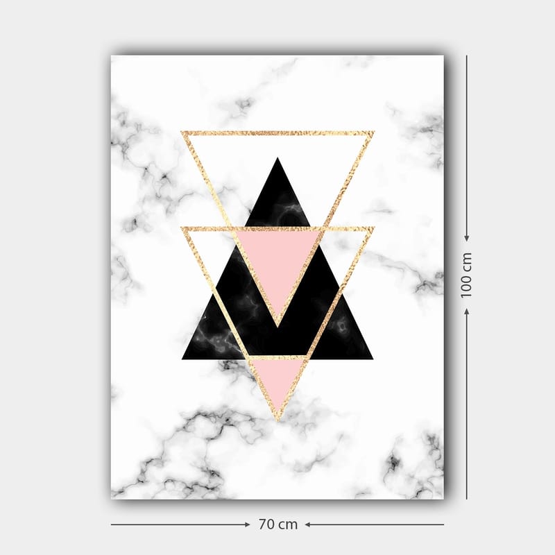 Canvastavla 70x100 cm - Abstrakt komposition av trianglar i olika färger och former - Svart / Rosa / Guld - Inredning & dekor - Tavlor & konst - Canvastavla