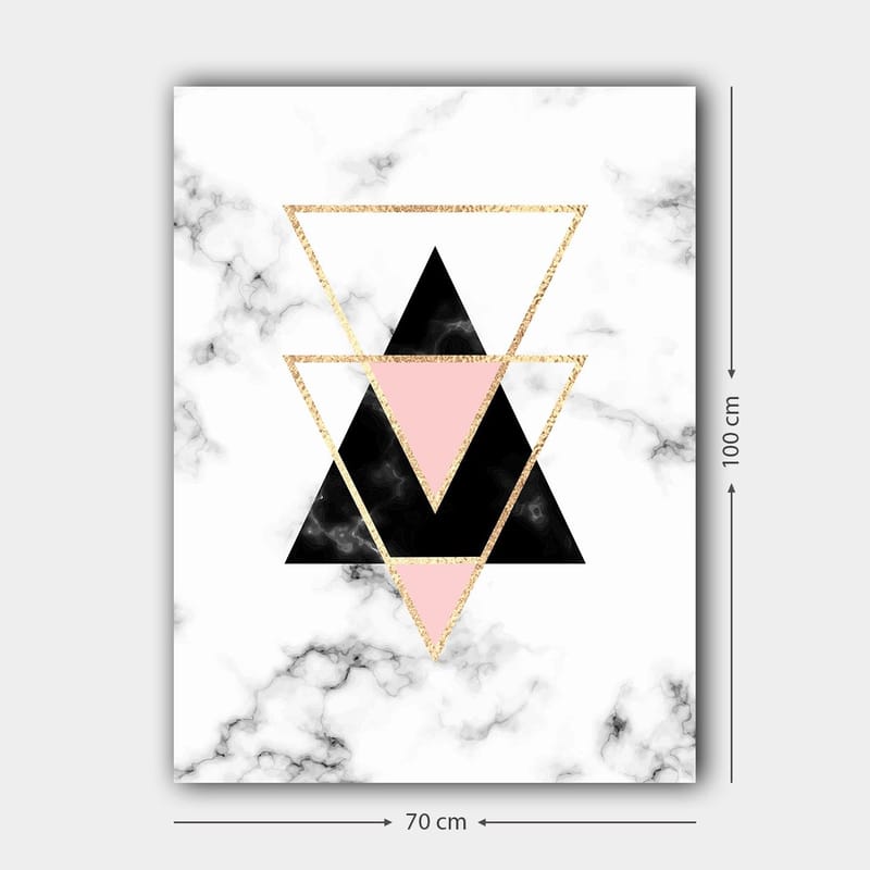 Canvastavla 70x100 cm - Abstrakt komposition av trianglar i olika färger och former - Svart / Rosa / Guld - Inredning & dekor - Tavlor & konst - Canvastavla