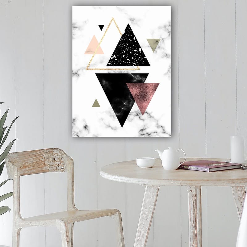 Canvastavla 70x100 cm - Abstrakt komposition av trianglar i olika former och färger - Svart / Rosa / Guld - Inredning & dekor - Tavlor & konst - Canvastavla