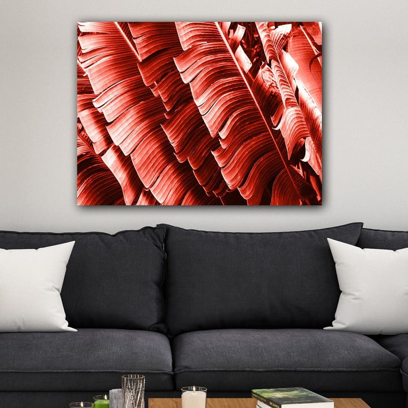 Canvastavla 70x100 cm - Abstrakt komposition av växtblad i djupa röda nyanser - Röd / Mörkröd - Inredning & dekor - Tavlor & konst - Canvastavla