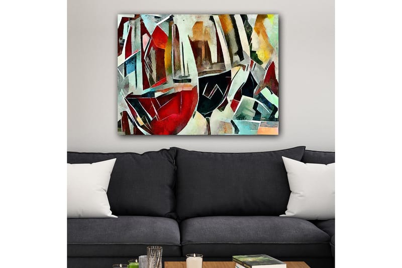 Canvastavla 70x100 cm - Abstrakt komposition av vinglas i olika former och färger - Röd / Svart / Blå - Inredning & dekor - Tavlor & konst - Canvastavla