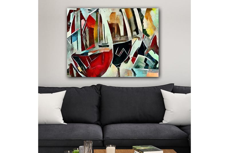 Canvastavla 70x100 cm - Abstrakt komposition av vinglas i olika former och färger - Röd / Svart / Blå - Inredning & dekor - Tavlor & konst - Canvastavla