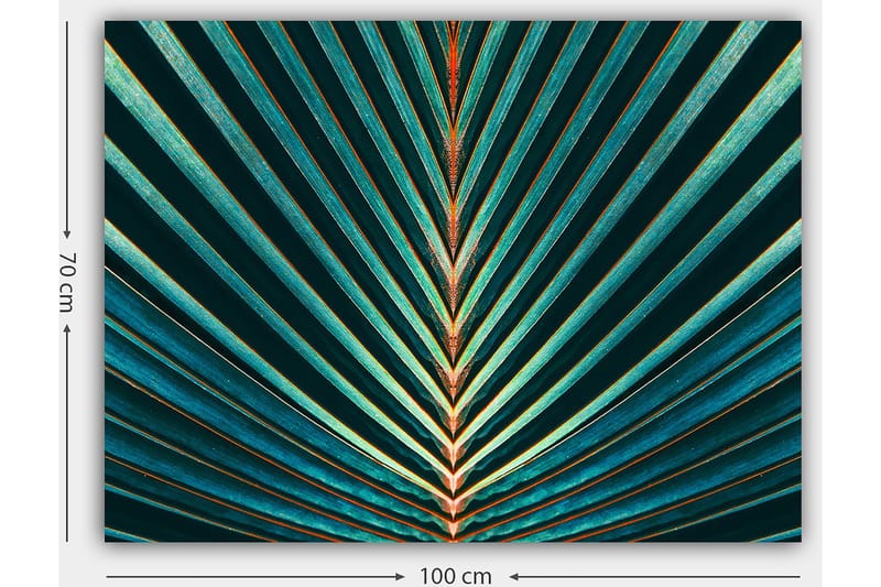 Canvastavla 70x100 cm - Abstrakt komposition av palmblad med tydliga linjer och symmetri - Mörkgrön / Turkos / Orange - Inredning & dekor - Tavlor & konst - Canvastavla