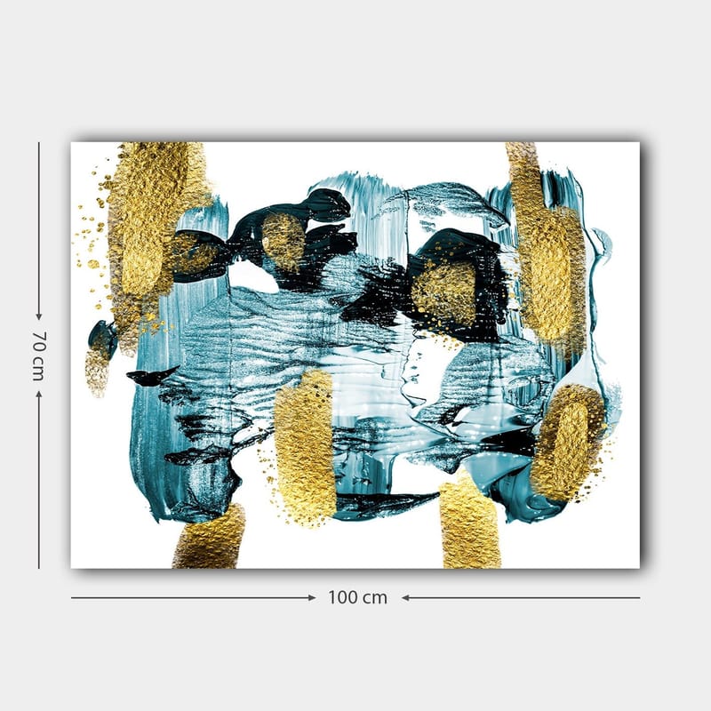 Canvastavla 70x100 cm - Abstrakt komposition med blå och guldiga inslag som skapar en dynamisk känsla - Mörkblå / Guld / Ljusblå - Inredning & dekor - Tavlor & konst - Canvastavla