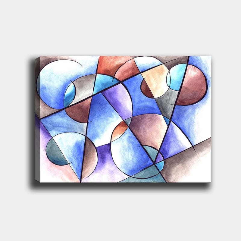 Canvastavla 70x100 cm - Abstrakt komposition med cirklar och geometriska former i harmoniska färger, Blå / Brun / Terrakotta