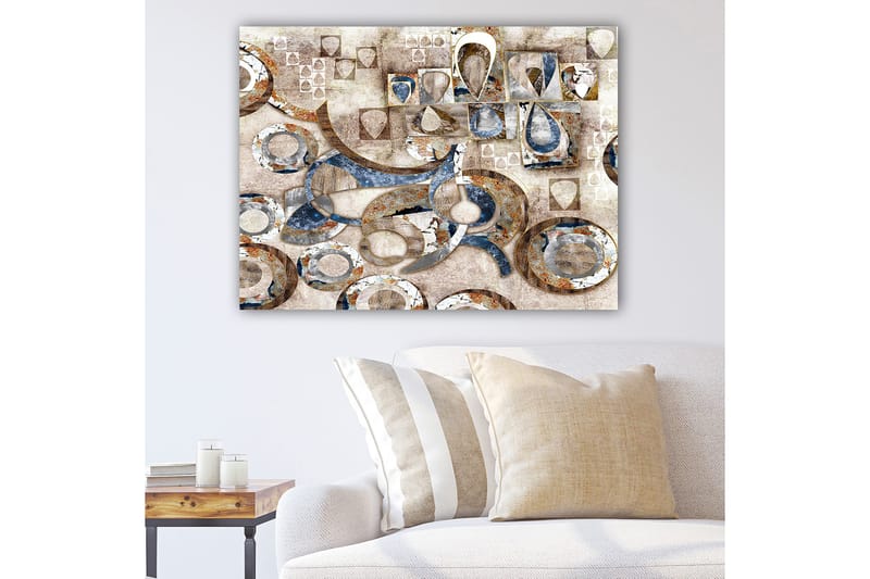 Canvastavla 70x100 cm - Abstrakt komposition med cirklar och geometriska former i olika nyanser - Blå / Brun / Beige - Inredning & dekor - Tavlor & konst - Canvastavla