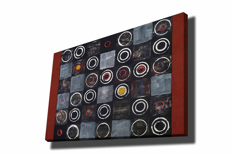 Canvastavla 70x100 cm - Abstrakt komposition med cirklar och kvadrater i kontrasterande färger - Svart / Grå / Röd - Inredning & dekor - Tavlor & konst - Canvastavla