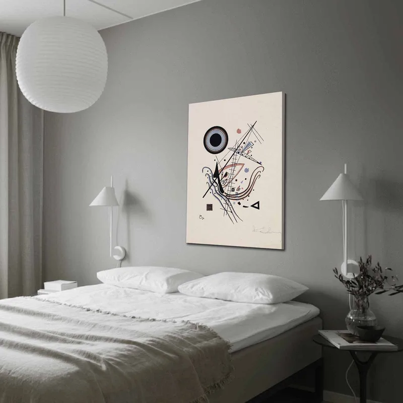 Canvastavla 70x100 cm - Abstrakt komposition med cirklar och linjer i harmonisk balans, Svart / Röd / Blå