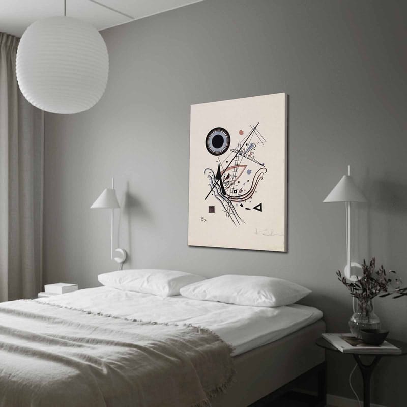 Canvastavla 70x100 cm - Abstrakt komposition med cirklar och linjer i harmonisk balans, Svart / Röd / Blå