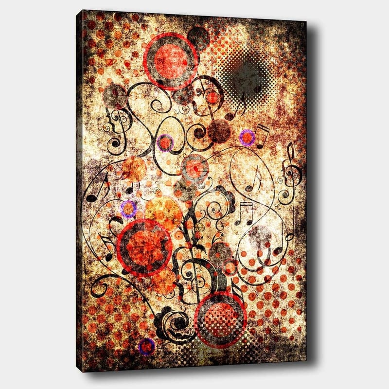 Canvastavla 70x100 cm - Abstrakt komposition med cirklar och svarta linjer i en dynamisk och lekfull stil - Röd / Svart / Beige - Inredning & dekor - Tavlor & konst - Canvastavla