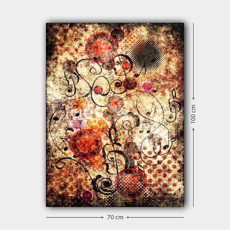 Canvastavla 70x100 cm - Abstrakt komposition med cirklar och svarta linjer i en dynamisk och lekfull stil - Röd / Svart / Beige - Inredning & dekor - Tavlor & konst - Canvastavla