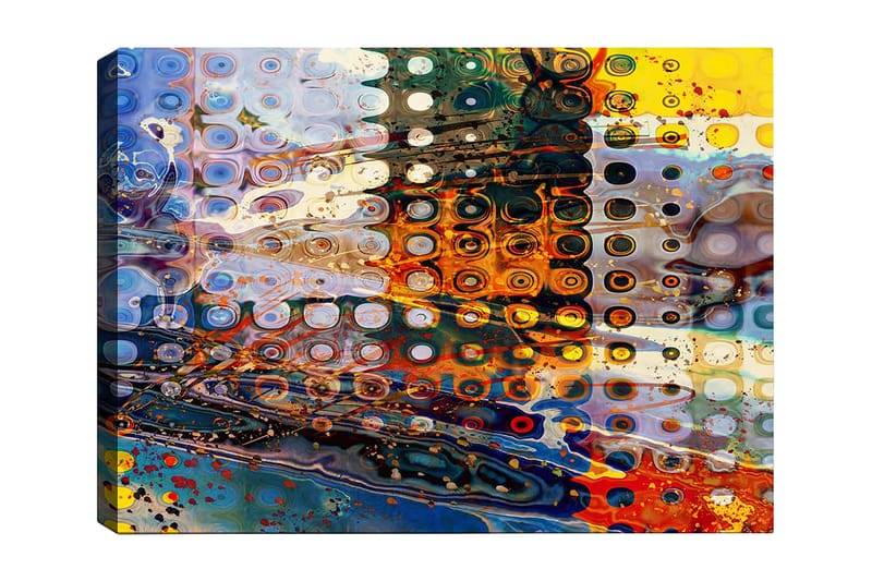 Canvastavla 70x100 cm - Abstrakt komposition med cirkulära mönster i olika färger som skapar en dynamisk känsla - Blå / Orange / Gul - Inredning & dekor - Tavlor & konst - Canvastavla