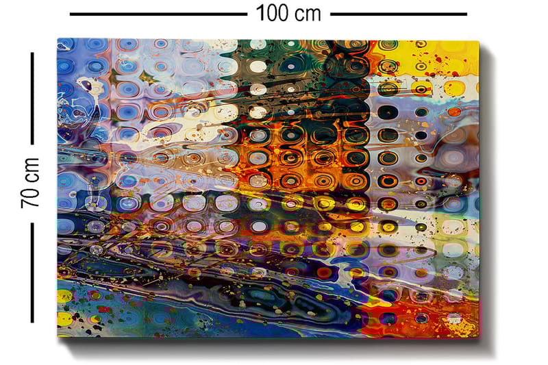 Canvastavla 70x100 cm - Abstrakt komposition med cirkulära mönster i olika färger som skapar en dynamisk känsla - Blå / Orange / Gul - Inredning & dekor - Tavlor & konst - Canvastavla