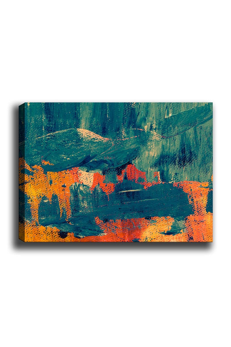 Canvastavla 70x100 cm - Abstrakt komposition med djupa gröna och varma orangea toner - Mörkgrön / Orange - Inredning & dekor - Tavlor & konst - Canvastavla