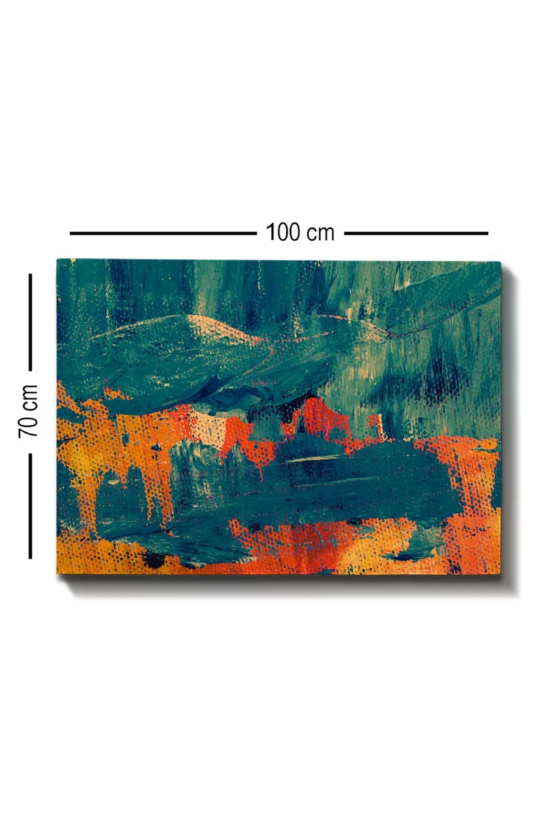 Canvastavla 70x100 cm - Abstrakt komposition med djupa gröna och varma orangea toner - Mörkgrön / Orange - Inredning & dekor - Tavlor & konst - Canvastavla