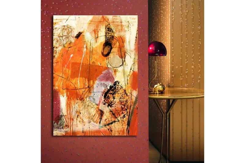 Canvastavla 70x100 cm - Abstrakt komposition med dominanta orangea och röda toner som skapar en energisk känsla - Orange / Röd / Ljusbeige - Inredning & dekor - Tavlor & konst - Canvastavla