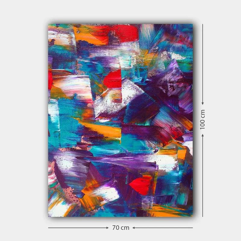 Canvastavla 70x100 cm - Abstrakt komposition med dynamiska färgfält och texturer - Turkos / Lila / Röd - Inredning & dekor - Tavlor & konst - Canvastavla