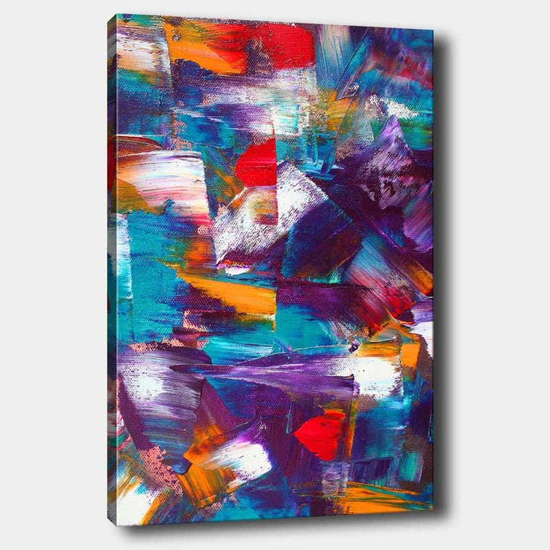 Canvastavla 70x100 cm - Abstrakt komposition med dynamiska färgfält och texturer - Turkos / Lila / Röd - Inredning & dekor - Tavlor & konst - Canvastavla