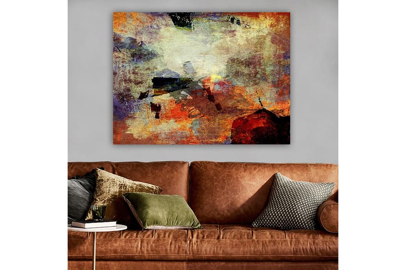 Canvastavla 70x100 cm - Abstrakt komposition med dynamiska färgfält som skapar en känsla av rörelse och djup - Röd / Orange / Grön - Inredning & dekor - Tavlor & konst - Canvastavla