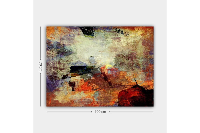 Canvastavla 70x100 cm - Abstrakt komposition med dynamiska färgfält som skapar en känsla av rörelse och djup - Röd / Orange / Grön - Inredning & dekor - Tavlor & konst - Canvastavla