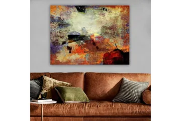Canvastavla 70x100 cm - Abstrakt komposition med dynamiska färgfält som skapar en känsla av rörelse och djup - Röd / Orange / Grön - Inredning & dekor - Tavlor & konst - Canvastavla