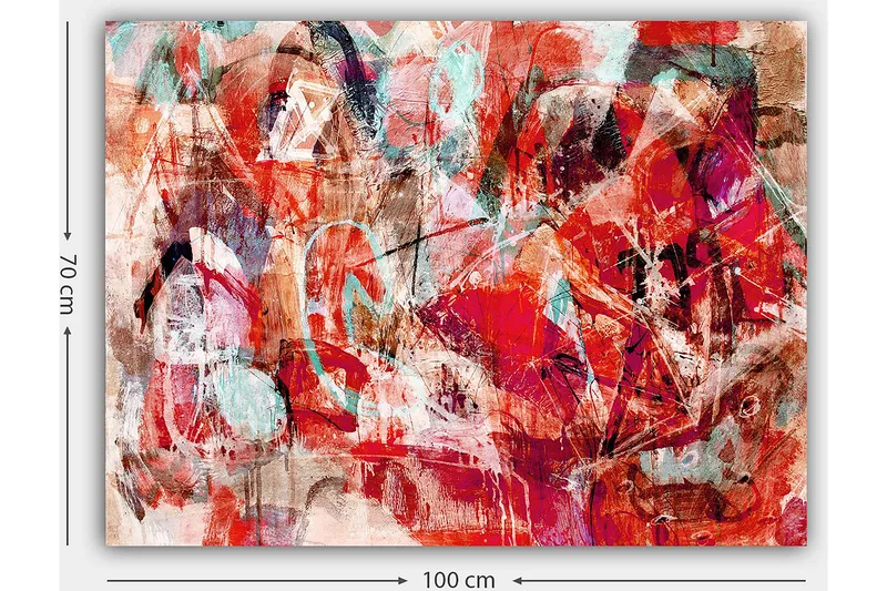 Canvastavla 70x100 cm - Abstrakt komposition med dynamiska former i starka färger - Röd / Turkos / Beige - Inredning & dekor - Tavlor & konst - Canvastavla