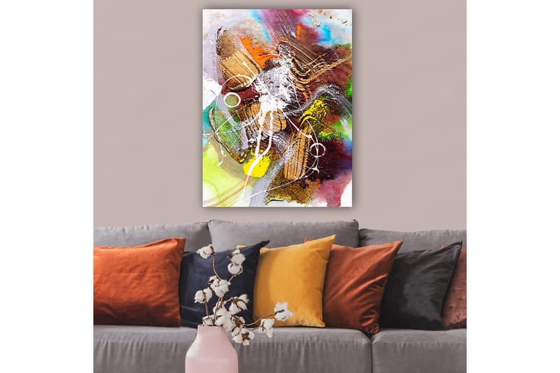 Canvastavla 70x100 cm - Abstrakt komposition med dynamiska former och färger som skapar en känsla av rörelse - Guld / Grön / Röd - Inredning & dekor - Tavlor & konst - Canvastavla