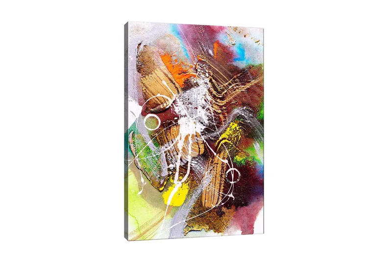 Canvastavla 70x100 cm - Abstrakt komposition med dynamiska former och färger som skapar en känsla av rörelse, Guld / Grön / Röd