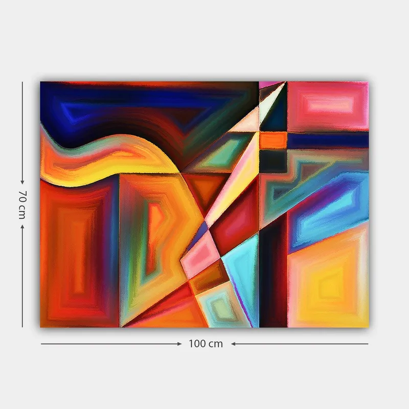 Canvastavla 70x100 cm - Abstrakt komposition med dynamiska former och färger som skapar en känsla av rörelse - Mörkblå / Orange / Röd - Inredning & dekor - Tavlor & konst - Canvastavla