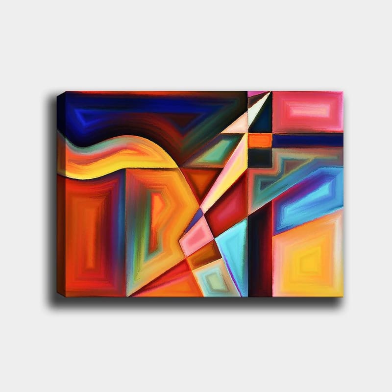 Canvastavla 70x100 cm - Abstrakt komposition med dynamiska former och färger som skapar en känsla av rörelse, Mörkblå / Orange / Röd