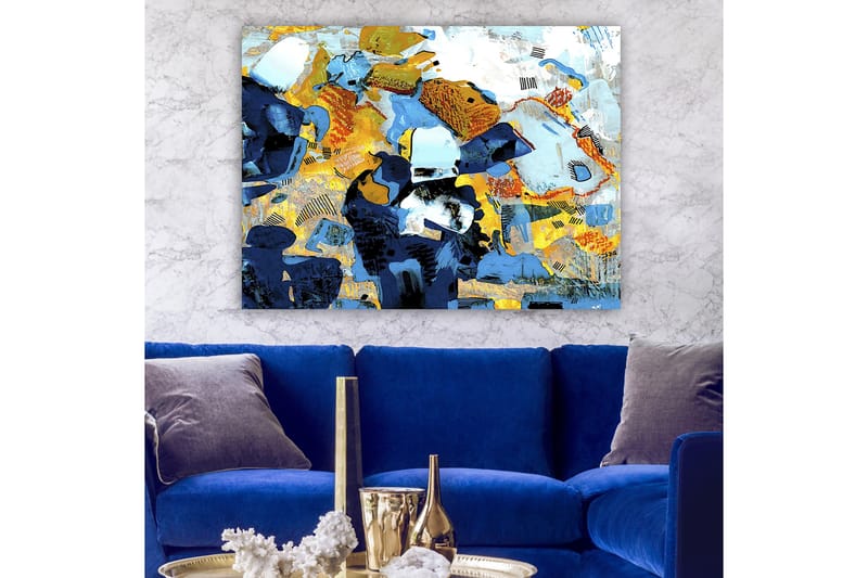 Canvastavla 70x100 cm - Abstrakt komposition med dynamiska former och färger som skapar en livlig känsla - Mörkblå / Ljusblå / Gul - Inredning & dekor - Tavlor & konst - Canvastavla