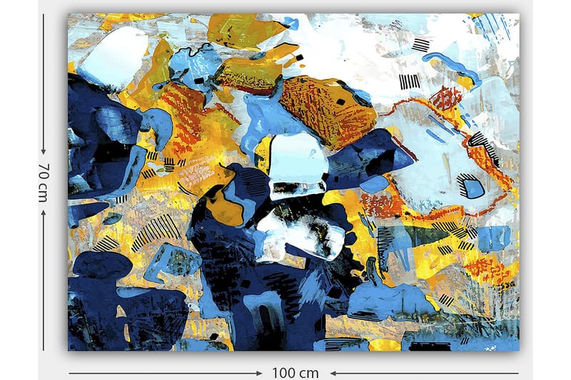 Canvastavla 70x100 cm - Abstrakt komposition med dynamiska former och färger som skapar en livlig känsla - Mörkblå / Ljusblå / Gul - Inredning & dekor - Tavlor & konst - Canvastavla