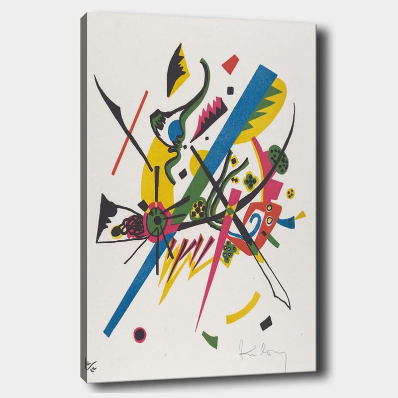 Canvastavla 70x100 cm - Abstrakt komposition med dynamiska linjer och former som skapar en känsla av rörelse, Grön / Blå / Gul