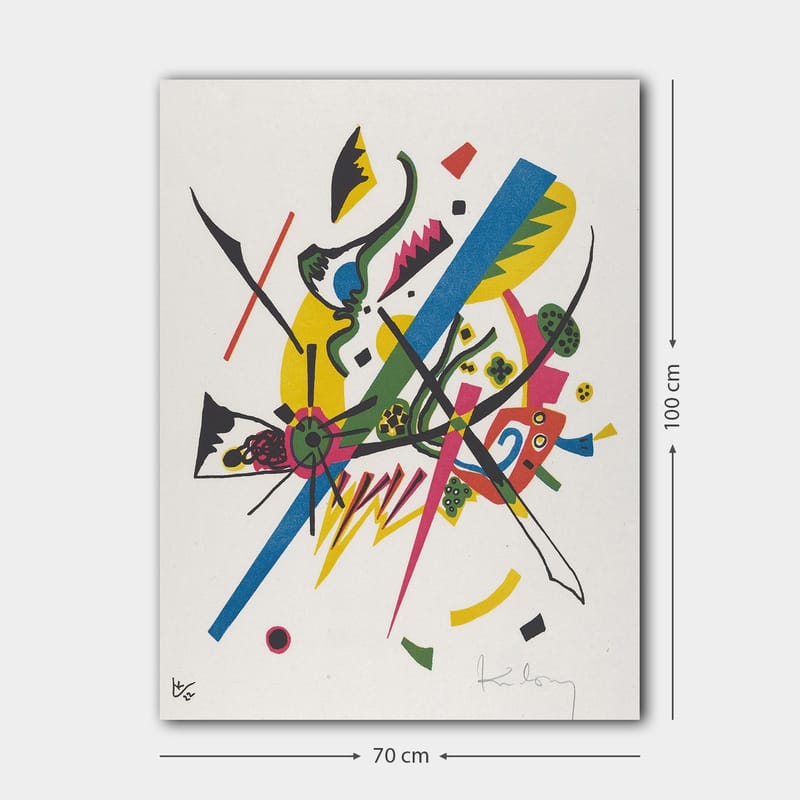 Canvastavla 70x100 cm - Abstrakt komposition med dynamiska linjer och former som skapar en känsla av rörelse - Grön / Blå / Gul - Inredning & dekor - Tavlor & konst - Canvastavla