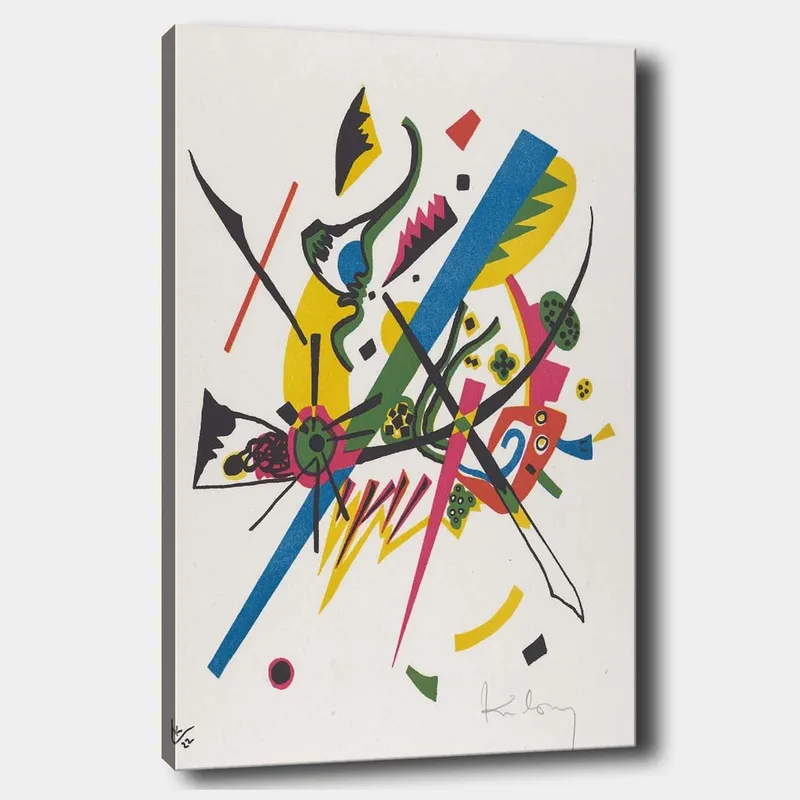 Canvastavla 70x100 cm - Abstrakt komposition med dynamiska linjer och former som skapar en känsla av rörelse, Grön / Blå / Gul